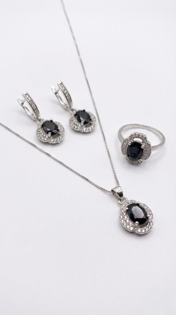 black tourmaline 925 silver set